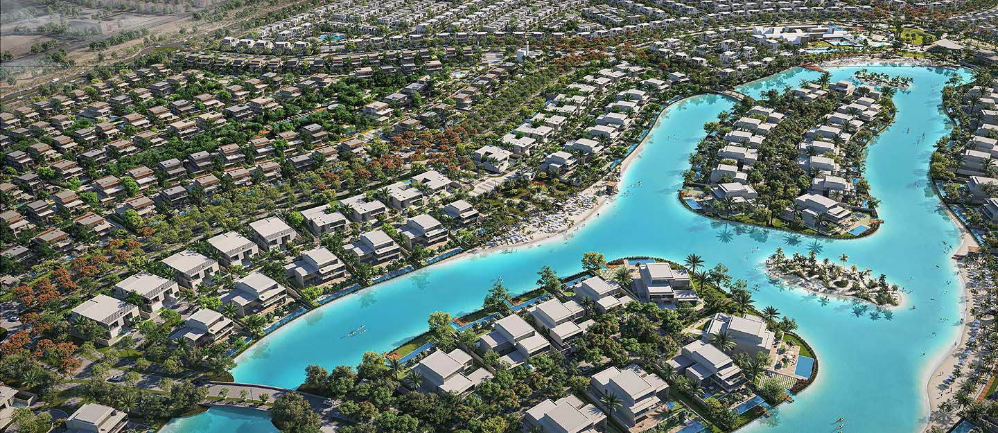 Tilal Al Ghaf master plan showing the lagoon at the centre with sub communities arranged around it