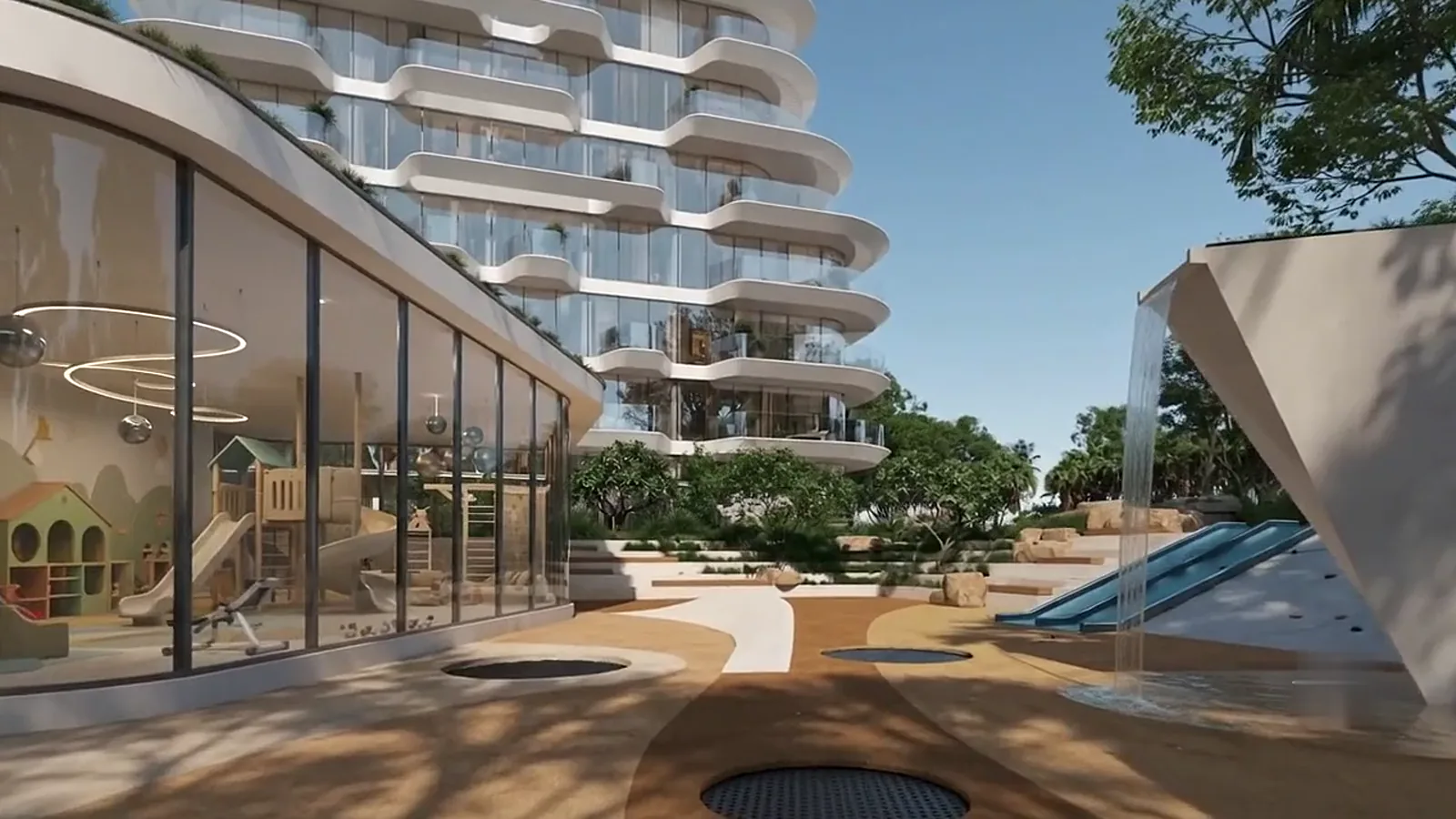 Landscaped resort gardens below the residences at Avita