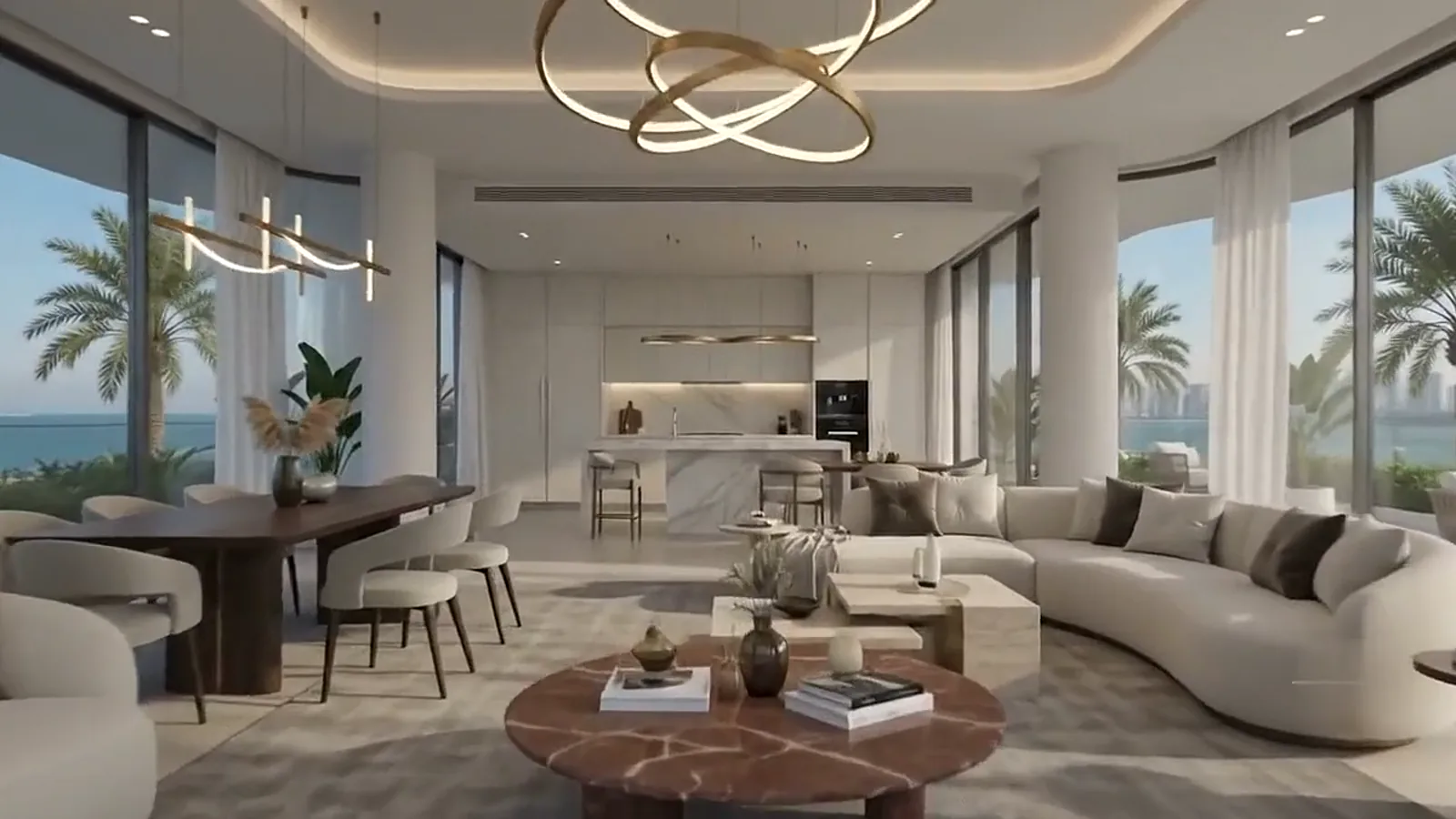 Dining area and modern open kitchen in the great room