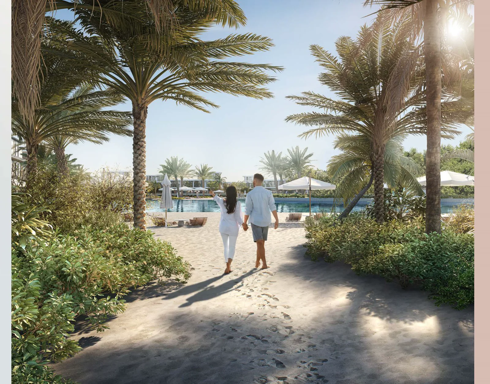 Swimmable Lagoon Al Ghaf with a white-sand beach at Tilal Al Ghaf