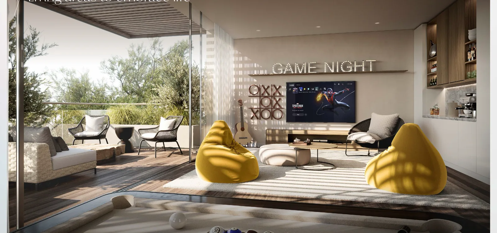 Rooftop lounge and screening terrace among the canopy at Alaya