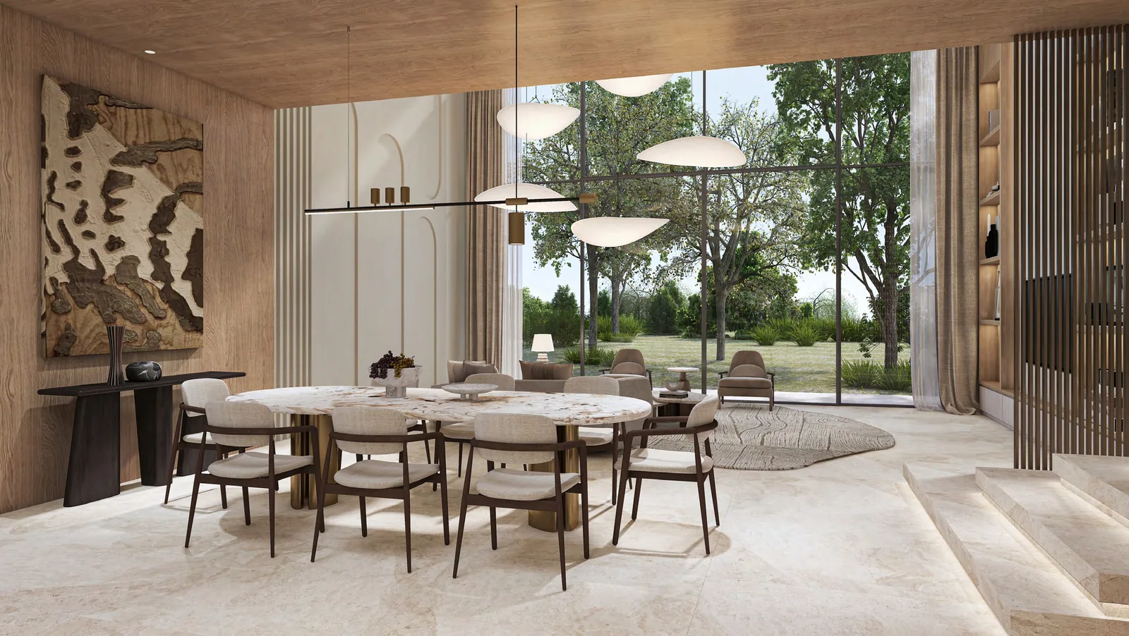 Double height dining room in an Amara twin villa at Tilal Al Ghaf
