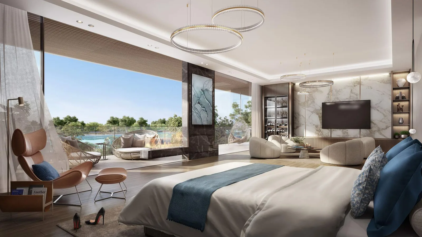 Mega master bedroom facing the lagoon in a Muse mansion at Elysian Mansions